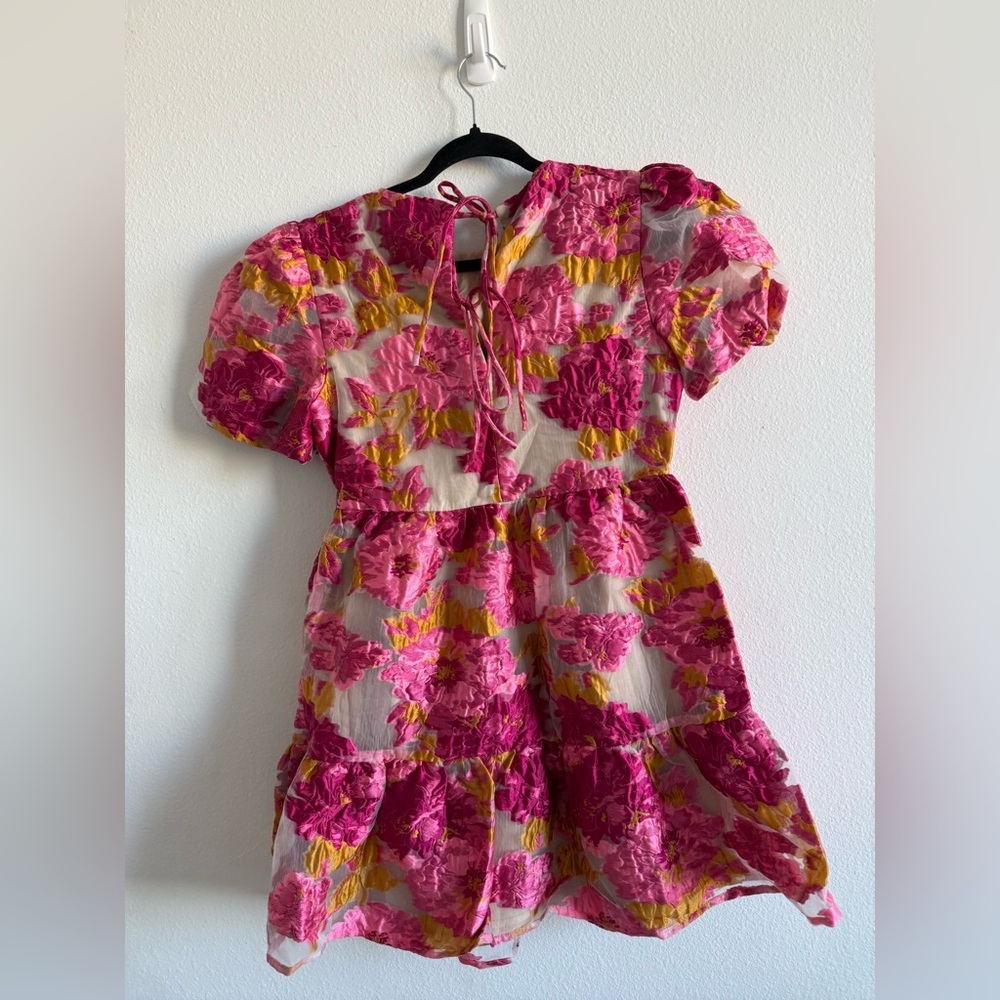Elliatt Pink Floral Mini Dress with Yellow Accents - Picture 4 of 4